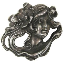 Art Nouveau Sterling Silver Portrait Brooch Pin Pendant 1920s of a woman 1