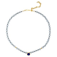 Lapis Lazuli, Chalcedony, Gold Beaded Necklace - by Bombyx House