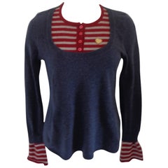 Moschino Wool Blu White and Red Stripes Shirt