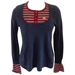 Moschino Wool Blu White and Red Stripes Shirt 7