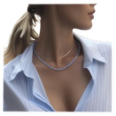 Baby Blue Angelite Gold Beaded Necklace - by Bombyx House