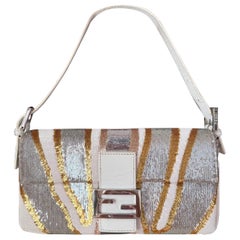 FENDI Baguette 1997 Zebra-Stripe Sequin White and Silver