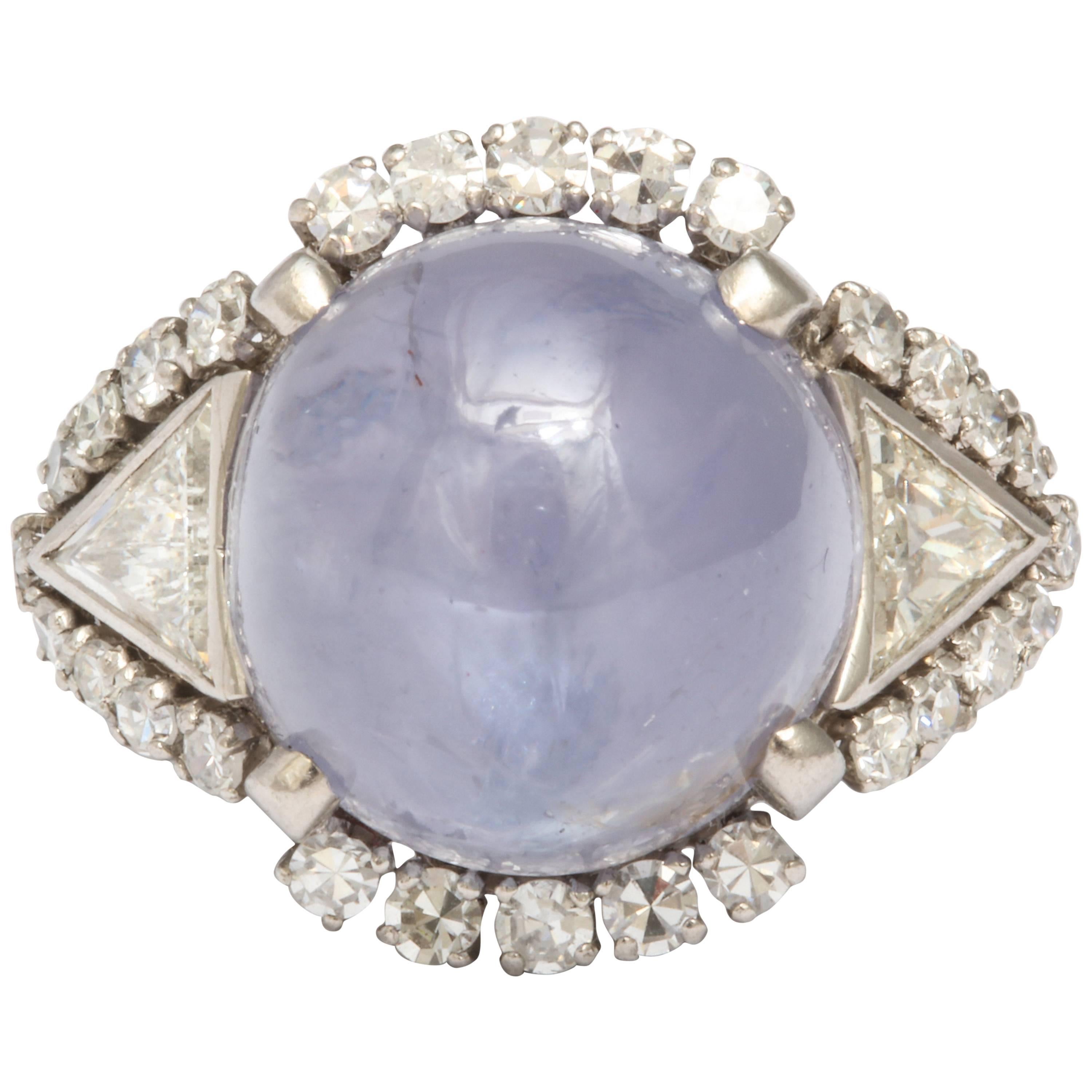  Beautiful Star Sapphire and Diamond Platinum Ring 