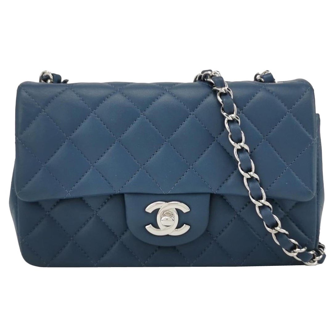 Chanel Classic Flap Rectangular Mini Navy Lambskin, 2019 For Sale