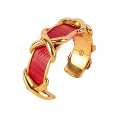 Hermès Red Exotic Lizard Leather Bracelet