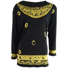 Hermes Black and Yellow Print Jersey Top - M - circa 1970's 2