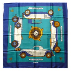 Foulard Hermès Edition spéciale pour Citroën en 1973,  Bleu Brown Pattern in Box