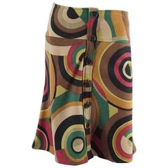 Etro Tan, Red, and Green Mod Print Wool Skirt - 42 4