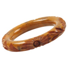 Bracciale Bangle in bachelite intagliato Sidro di mele arancione e marmo nero