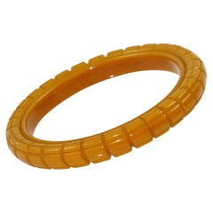 Bakelite Carved Bracelet Bangle Warm Butterscotch