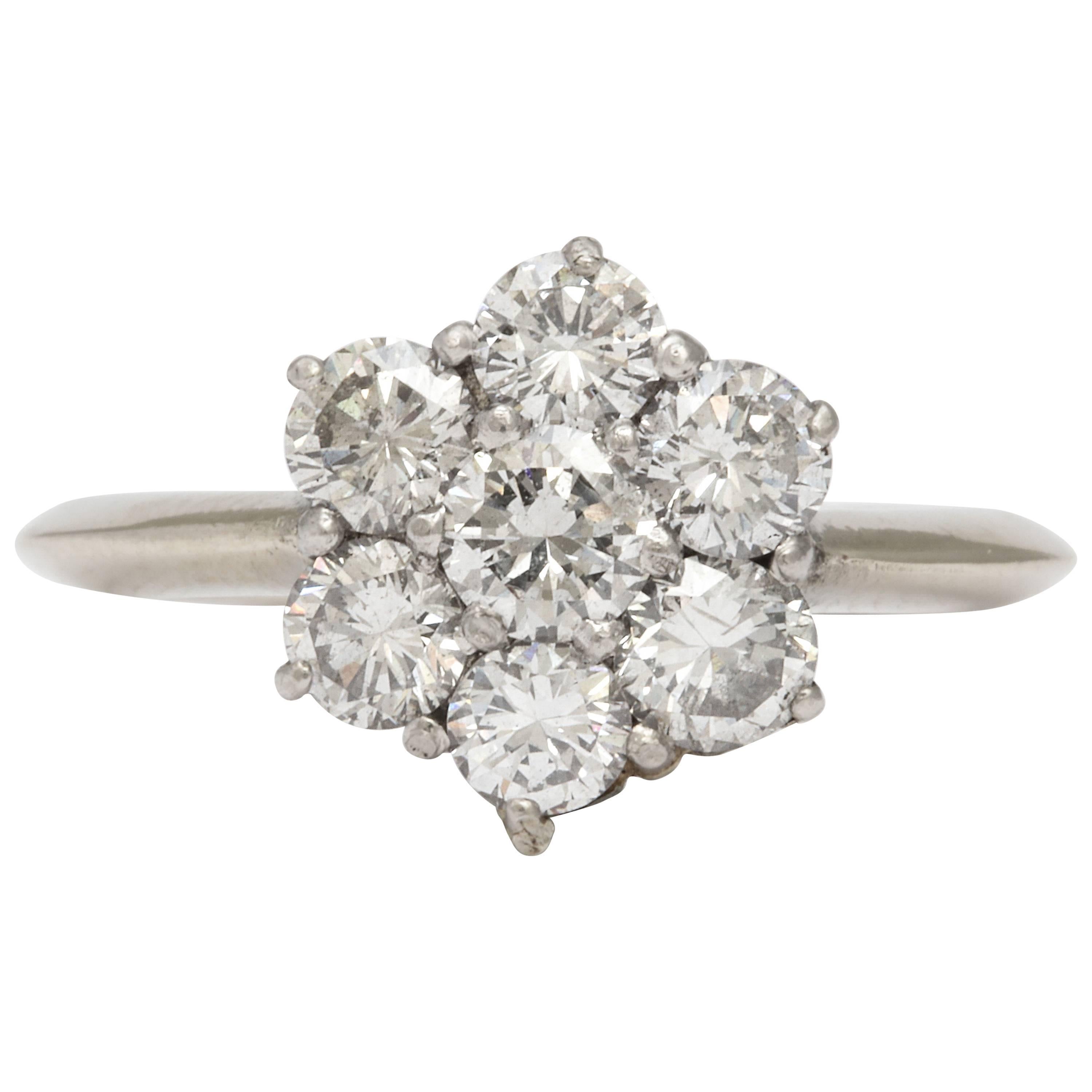 Diamond Platinum and White Gold Floral Ring For Sale