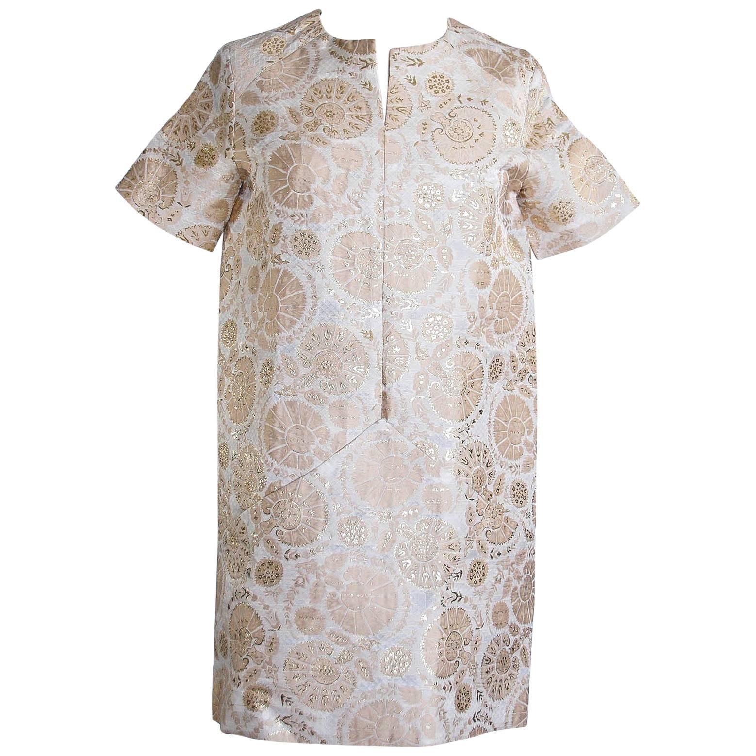 Chloe Dress Gold Metallic on Creme and Nude Pink Light Weight Brocade 34 / 4