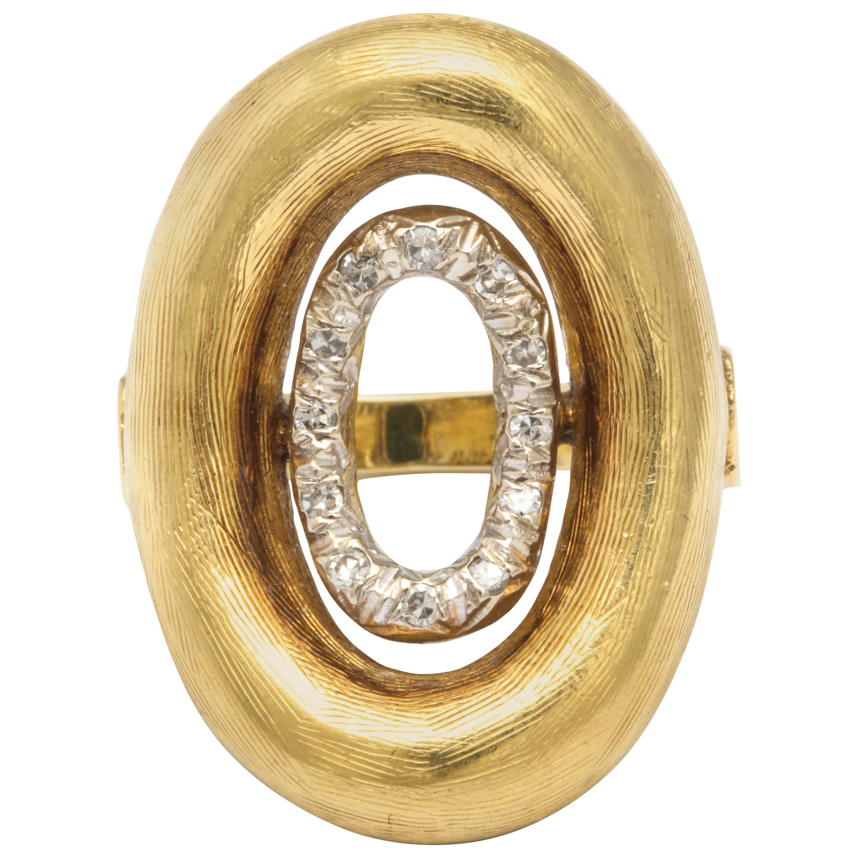 Modernist Design Gold and Diamond Ring