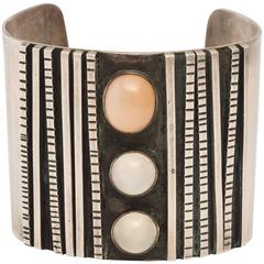 Sterling Silver Cuff with Moonstone Cabochon Decorations 