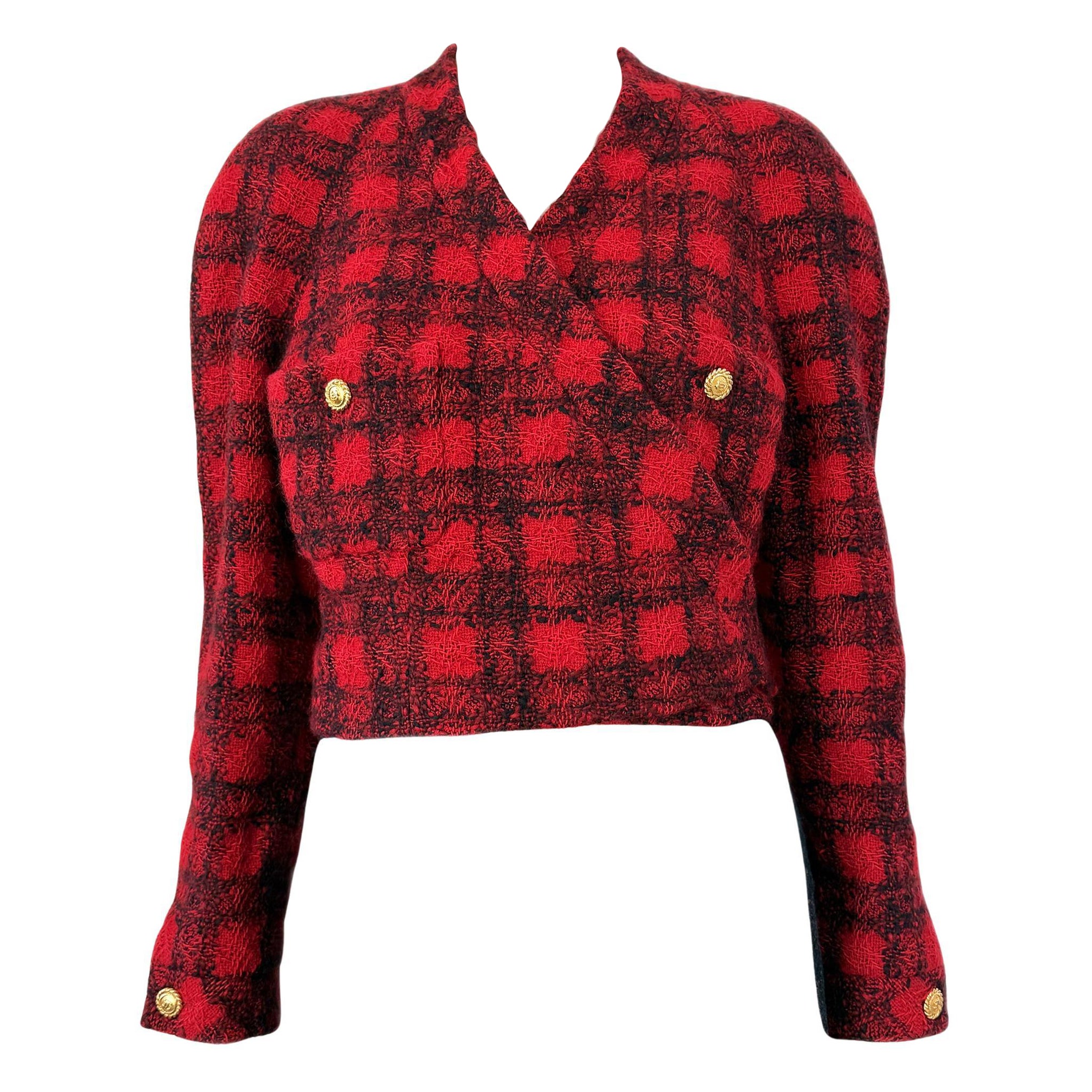 Giacca Chanel super elegante in tweed rosso 42 FR