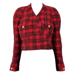 Chanel Super Stylish Red Crop Tweed Jacket 42 FR