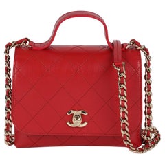 Bolso Chanel Rojo Acolchado Piel de Cordero Pequeño Doble Bolsillo Asa Superior con Solapa