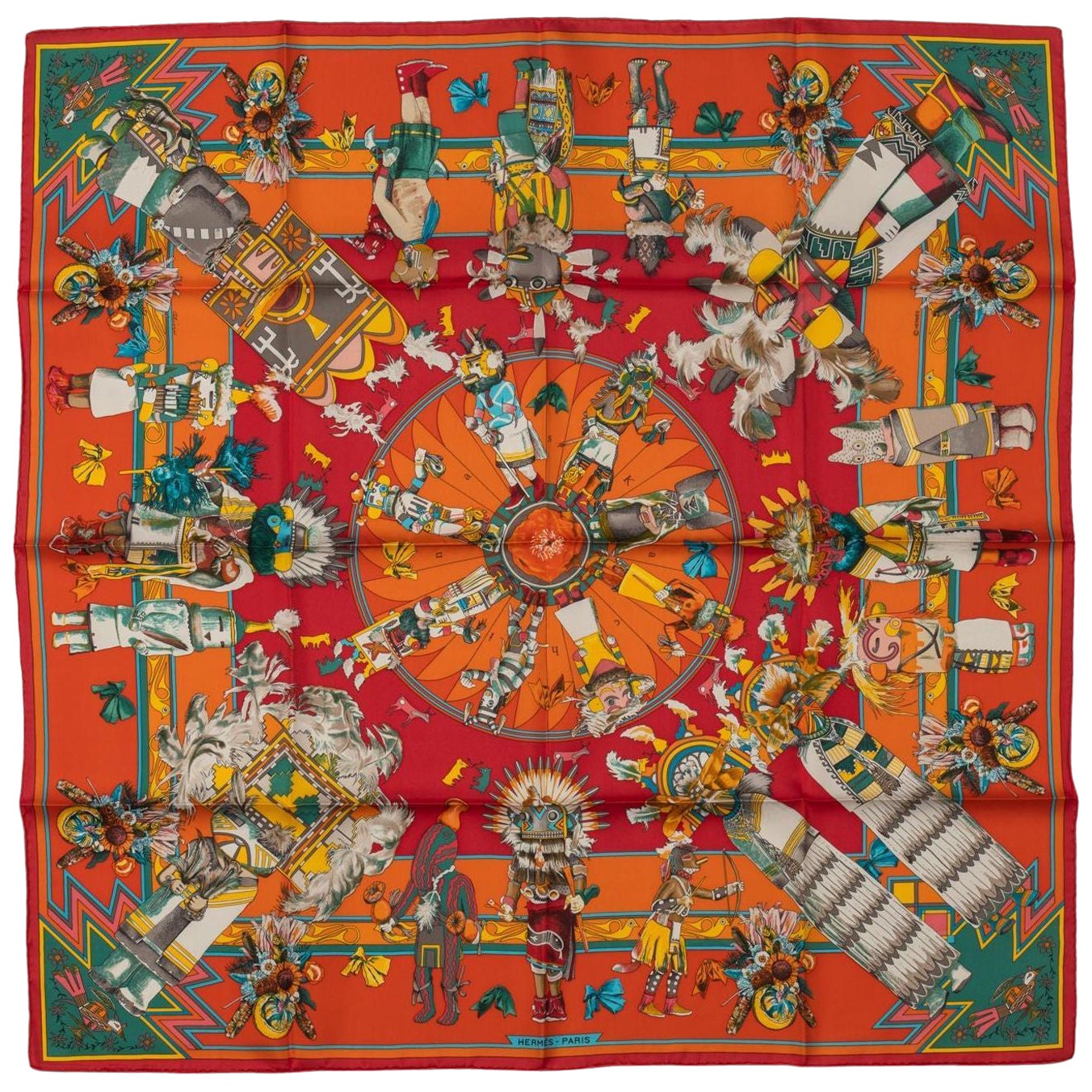 Hermès Rare Kachinas Tribal Silk Scarf For Sale