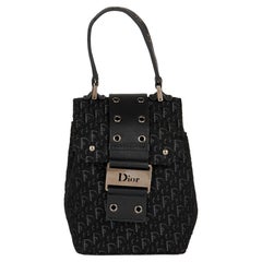 CHRISTIAN DIOR Black Monogram Canvas & Calfskin Leather Top Handle Box Bag