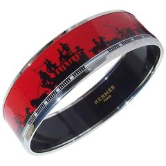 Hermes Printed Enamel Bracelet Les Ponts de Paris PHW Size 65 NIB 4