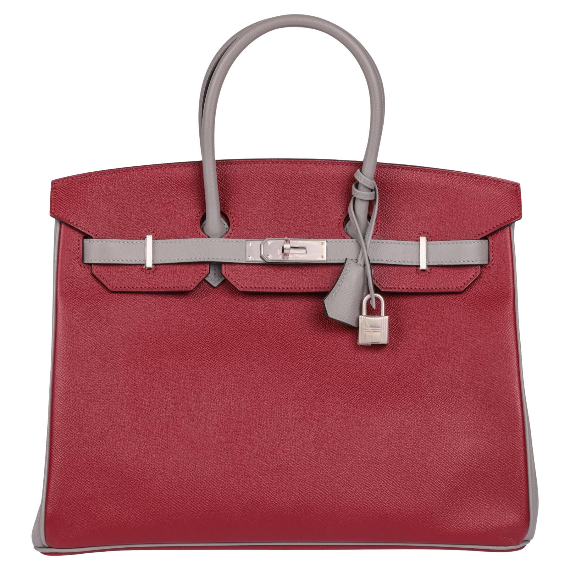 HERMÈS Piel de Epsom Rouge Grenat & Gris Mouette HSS Pedido especial Birkin 35cm en venta