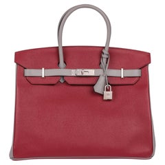 HERMÈS Rouge Grenat & Gris Mouette Epsom Leather HSS Special Order Birkin 35cm