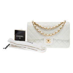 Chanel Timeless Double flap shoulder bag in White Quilted Lambskin leather, GHW