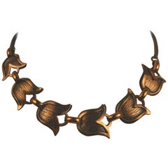 Mid Century Modern Rebajes Modernist Copper Tulip Statement Necklace