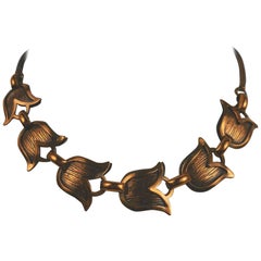 Vintage Mid Century Modern Rebajes Modernist Copper Tulip Statement Necklace 