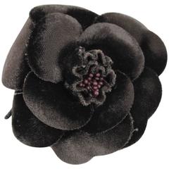 Brown Velvet Vintage Chanel Flower Brooch