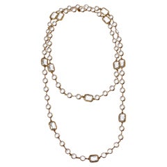 1981 Chanel Long Clear Crystal & Gold Plated Chain Chicklet Necklace