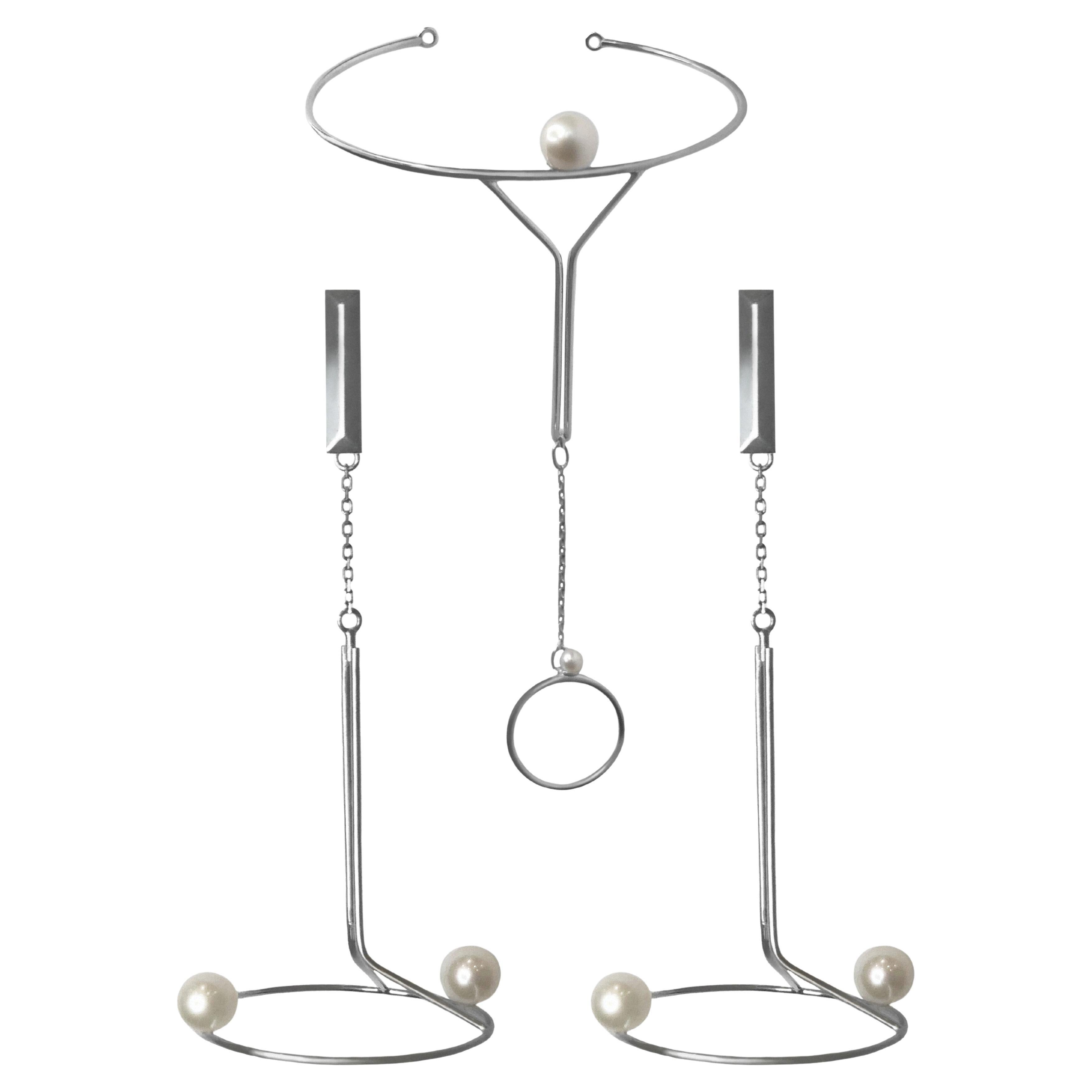 Chaîne de bracelet avec paire de boucles d'oreilles en argent avec perles naturelles 925