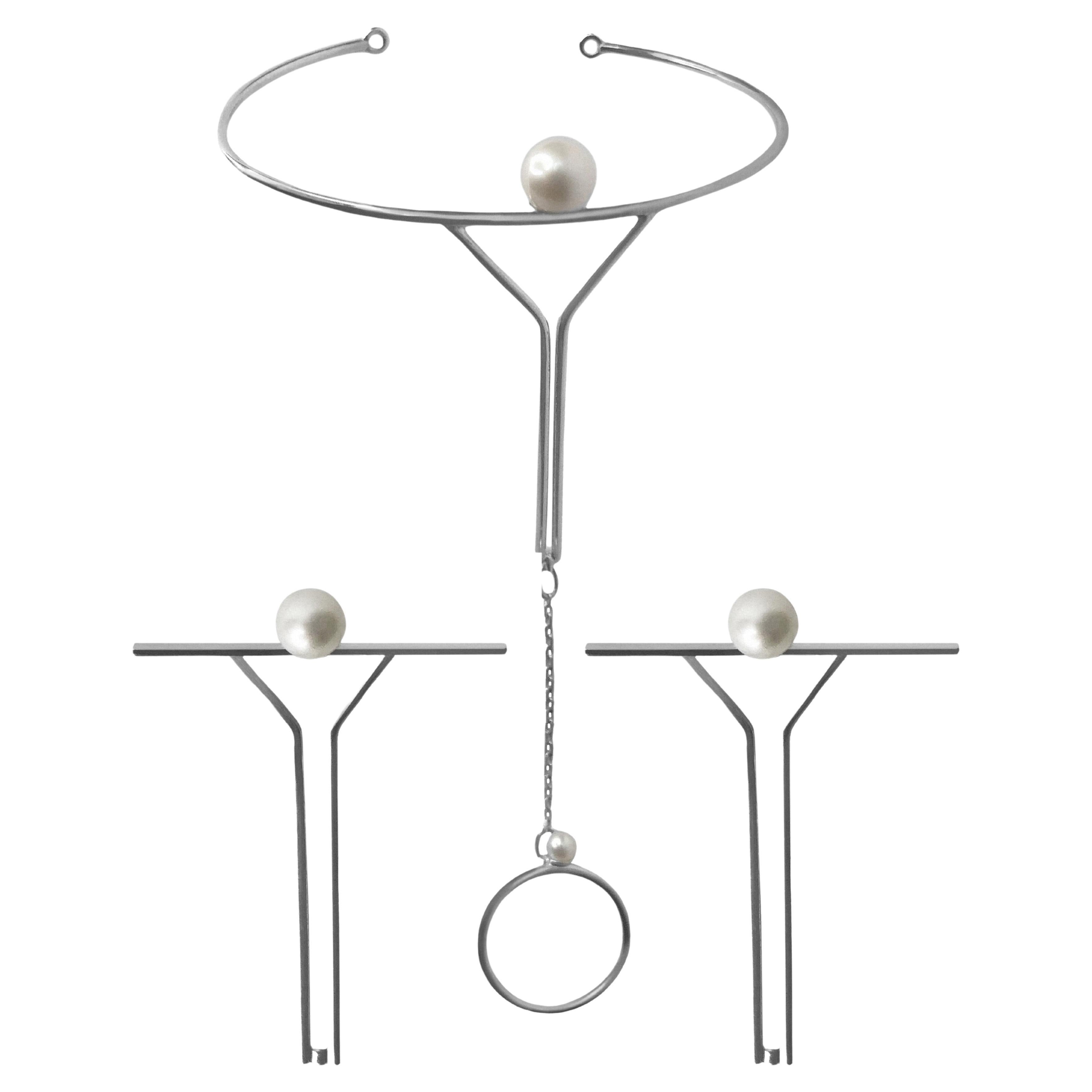 Ensemble de chaînes de bracelets en argent 925 avec paire de boucles d'oreilles en argent avec perles naturelles