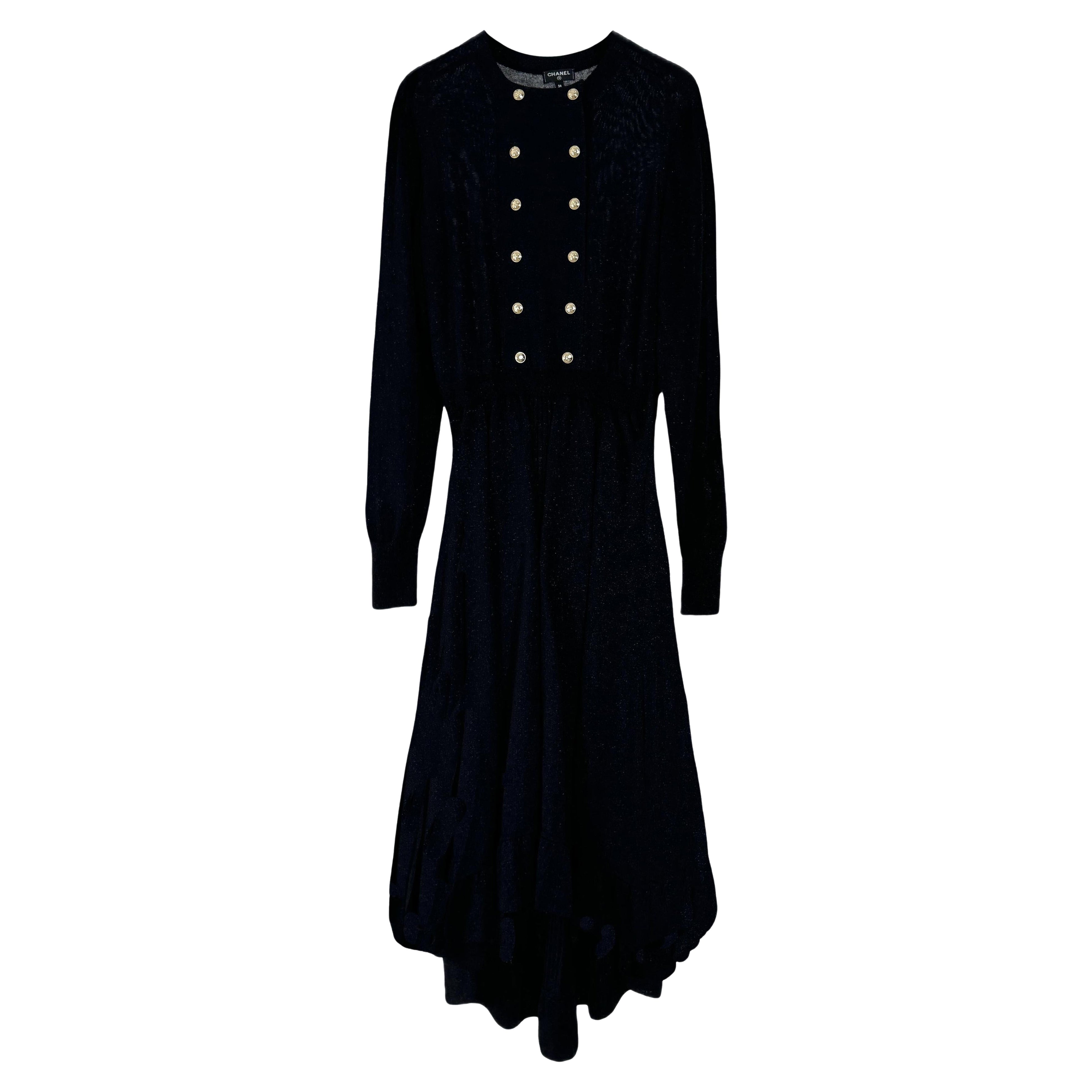 Chanel New Iconic 2020 Ad Campaign Maxi Black Shimmer Dress 34 FR For Sale