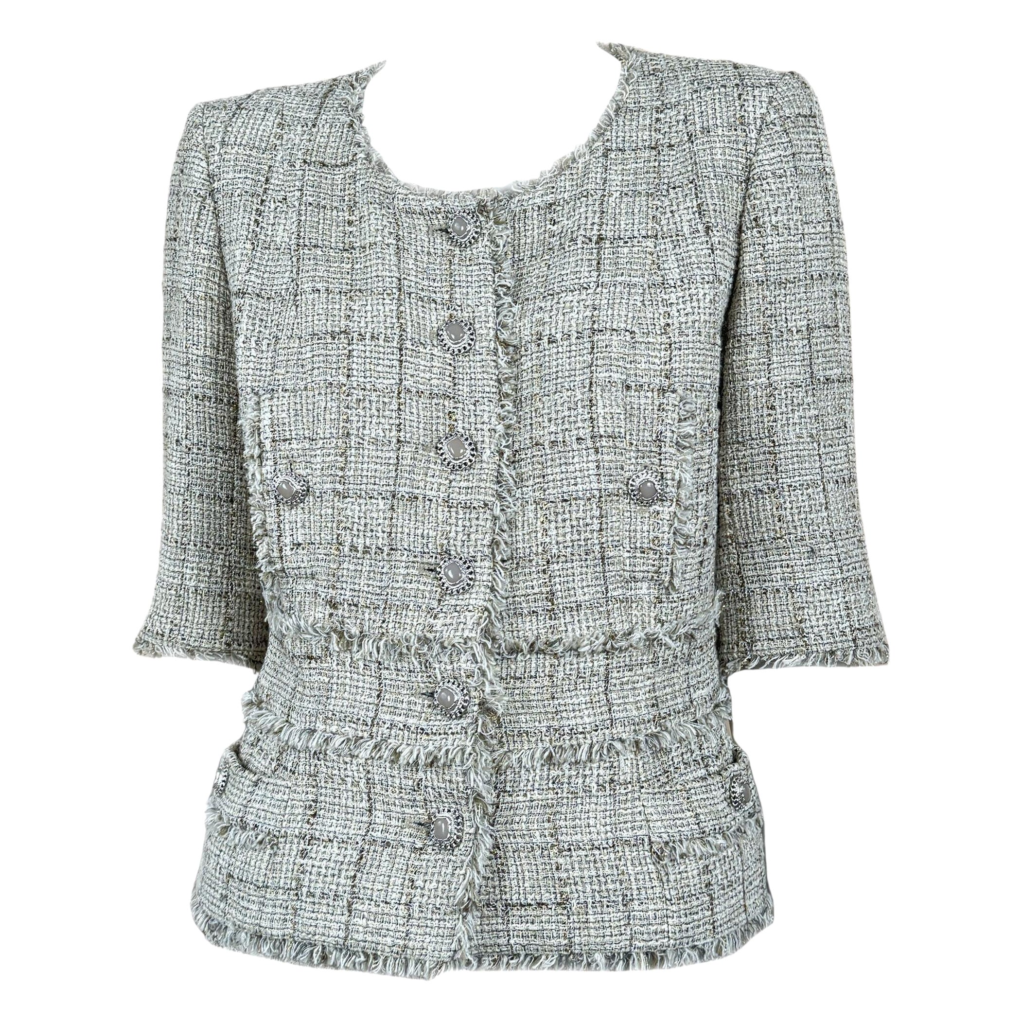 Chanel Gisele Bundchen Style Jewel Buttons Tweed Jacket 38 FR For Sale