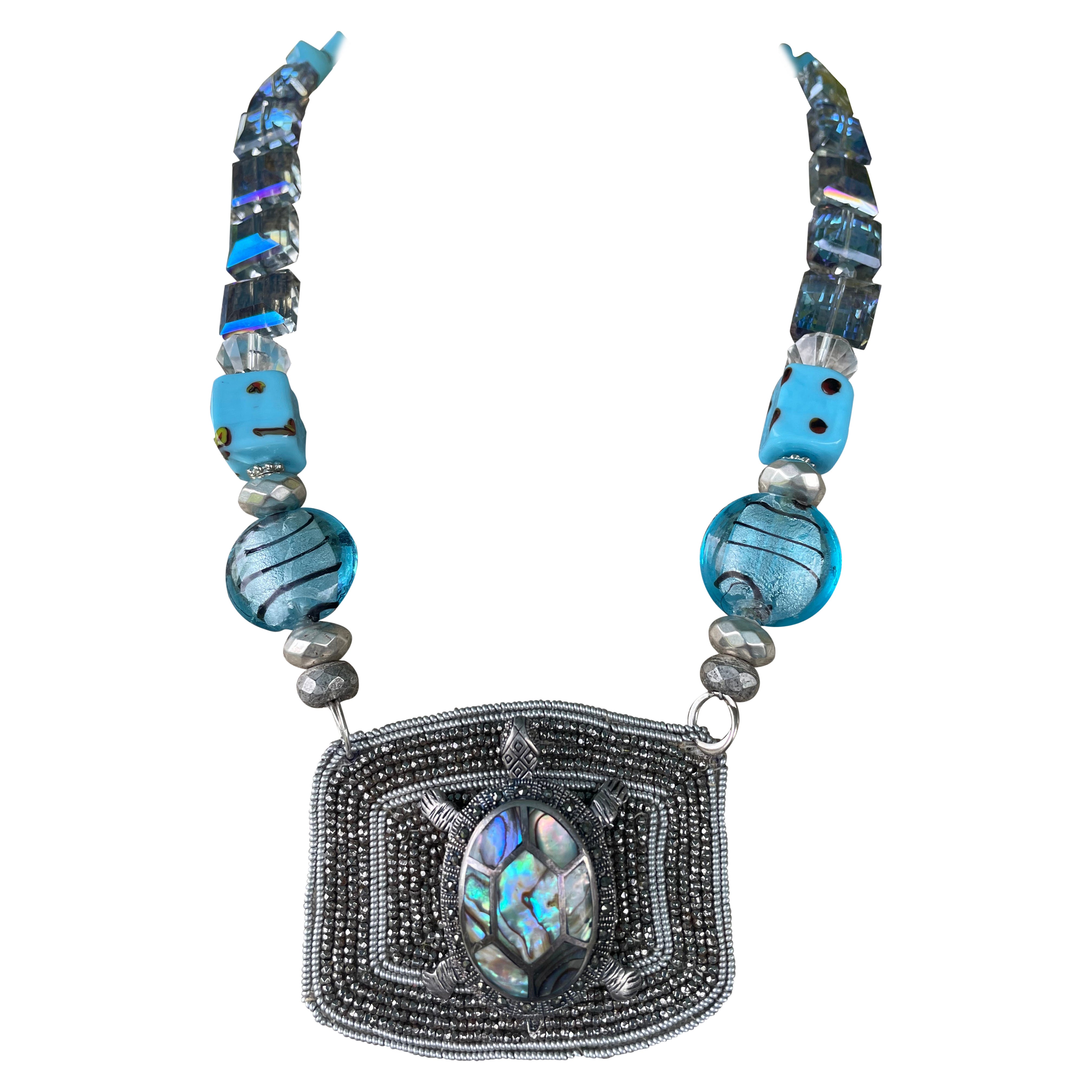 LB offers Vintage French Buckle Sterling Turtle brooch Vintage glass Necklace For Sale