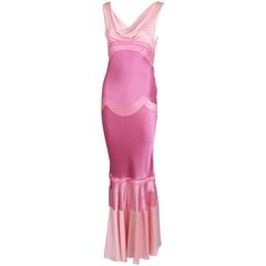 Christian Dior by Galliano Pink Silk Bias Cut Evening Gown W/Cowl Neckline