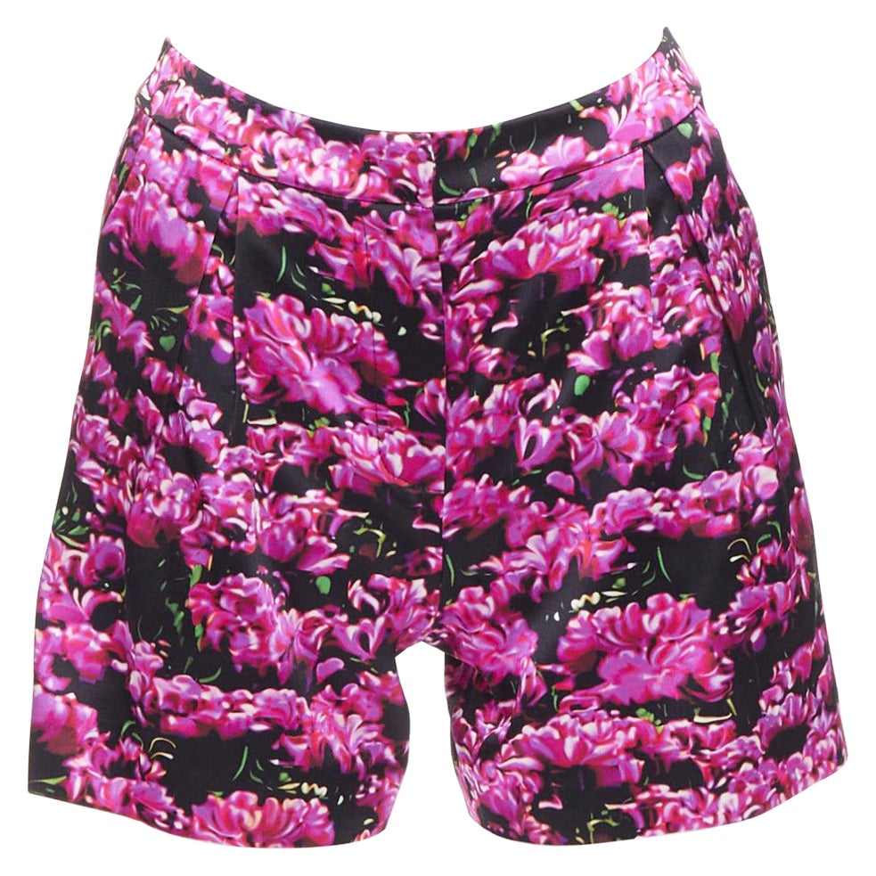 Mary Katrantzou 100% seta con stampa floreale fotografica e pantaloncini a vita alta UK6 XS