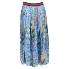 GUCCI 2016 New Flora 100% silk blue bloom pleated skirt IT42 M