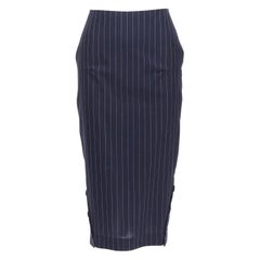 VICTORIA BECKHAM Falda lápiz 100% lana a rayas marineras con cremallera de 2 direcciones UK6 XS