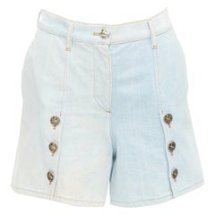 CHANEL 2018 Runway light blue washed denim horse buttons shorts FR34 XS