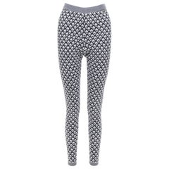 CHANEL 100% cashmere grey CC logo pearl button pattern stretch knit pants FR38 M