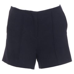 MIU MIU - Pantaloncini a vita alta a pieghe frontali in lana vergine nera IT36 XXS