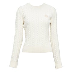 LOEWE anagrammierter Pullover aus ecrufarbener Wolle und Baumwolle mit Kabelstrick XS