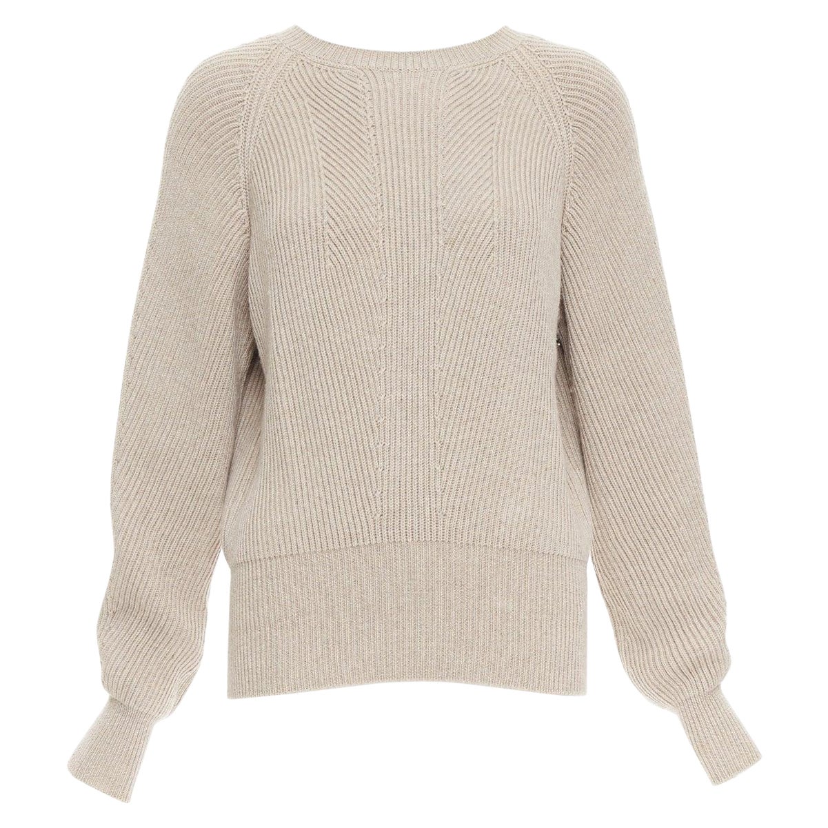 STELLA MCCARTNEY 2015 taupe virgin wool contour ribbed knit sweater IT38 XS