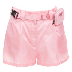 PRADA 2021 Re-Nylon rosa triangolo logo mini pantaloncini a vita alta IT38 XS