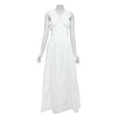 BRUNELLO CUCINELLI Weißes ärmelloses Maxikleid aus Baumwolle mit Rüschen und tiefem Ausschnitt XS