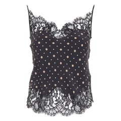 GIVENCHY camisole noire 100 % soie fleurie coton mélangé dentelle FR34 XS
