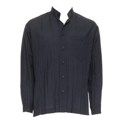 ISSEY MIYAKE Herren schwarze Akkordeon plissierte Falten  Button-Down-Hemd Sz1 S