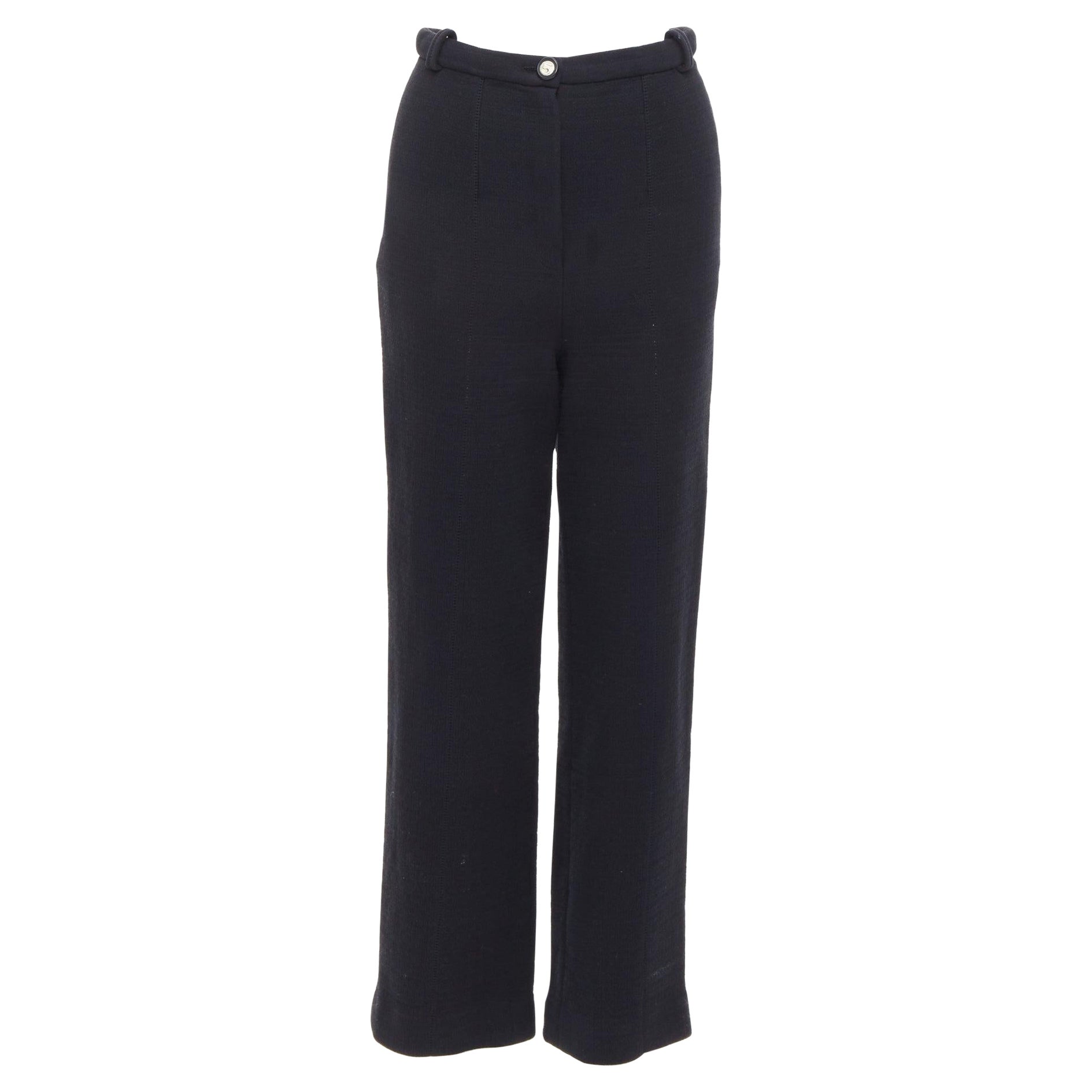 CHANEL black cotton blend 5 crystal button structured pants FR36 S